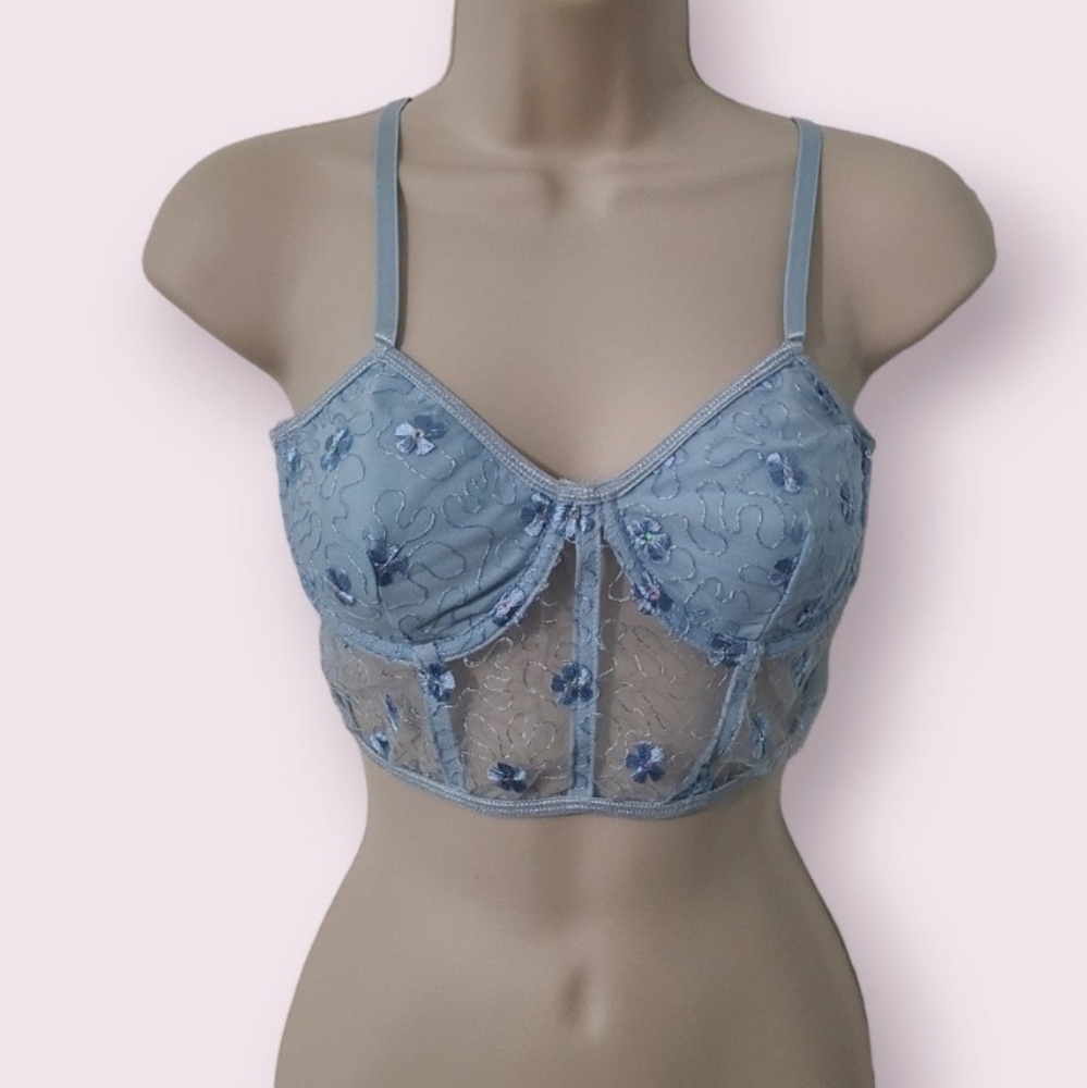 Pastel Blue Flower Lace Corset Bralette Top
